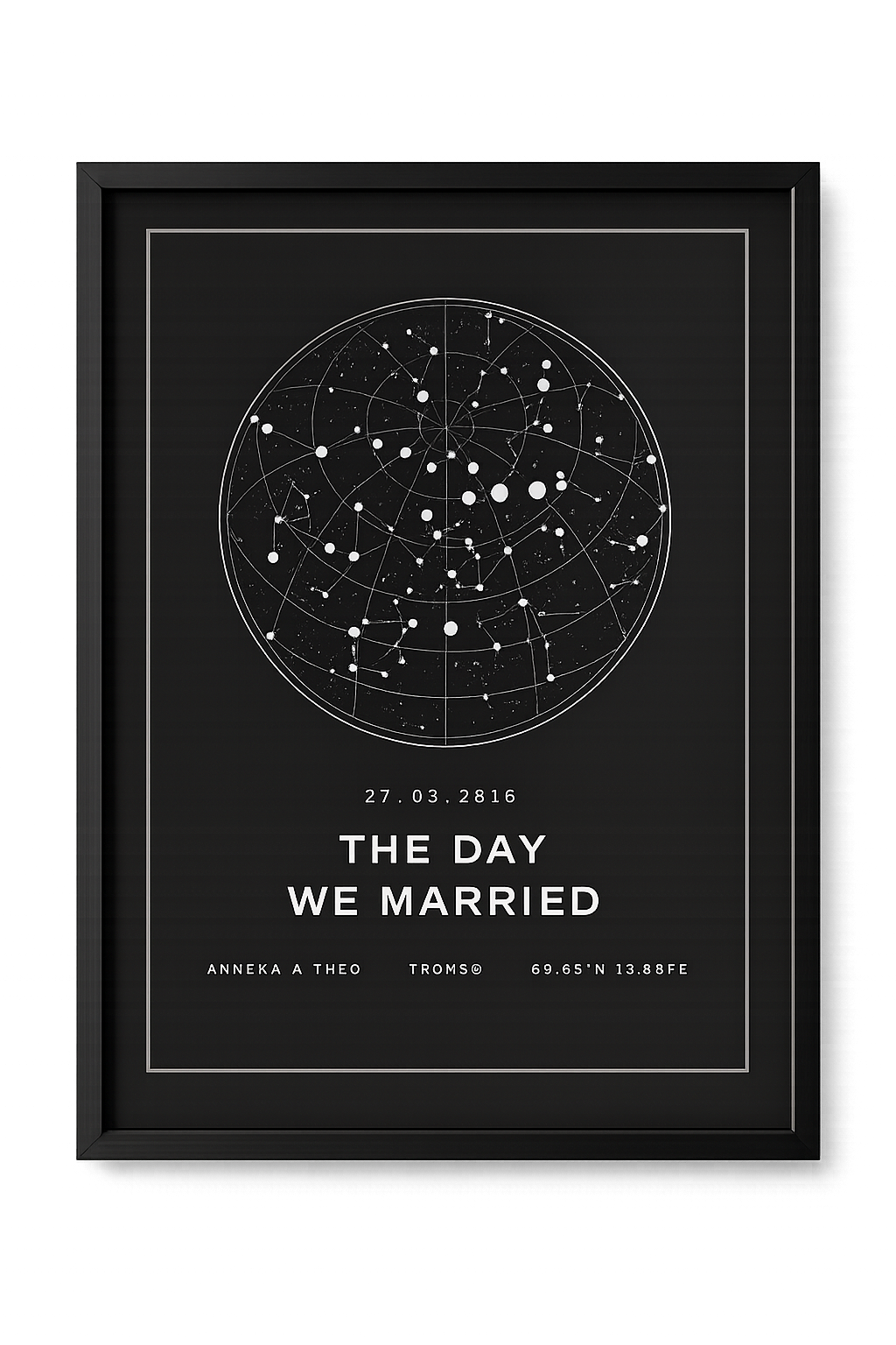 Charcoal star map print titled The Day We Married
