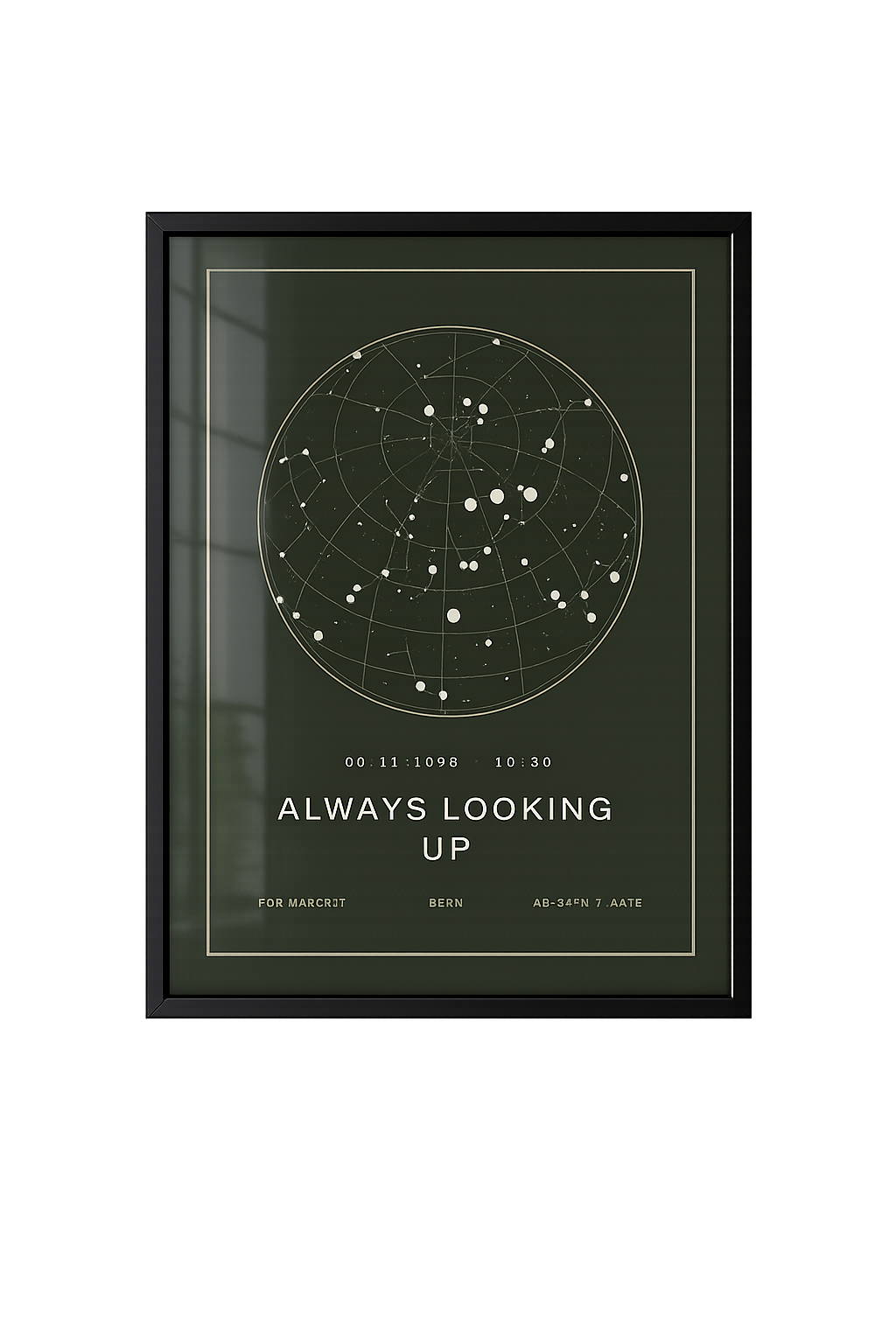 Forest green star map print titled Always Looking Up